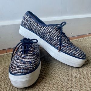 NEW Navy Blue & Gold Platform Tweed Keds